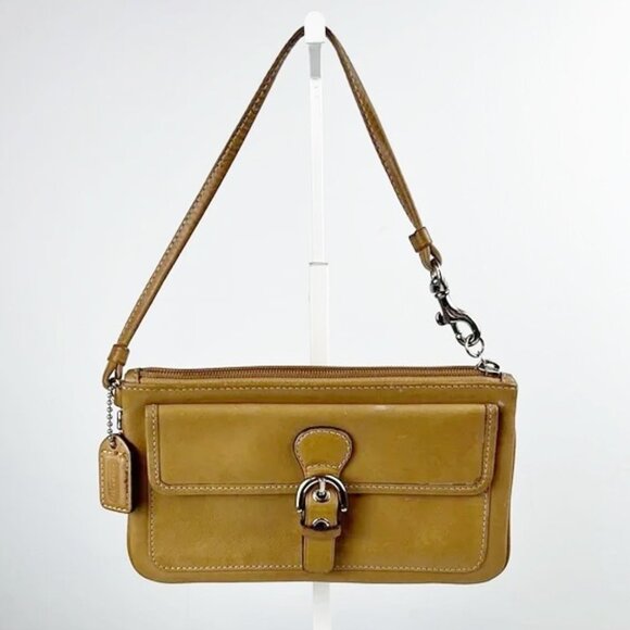 Coach Soho Buckle Tan Buttery Soft Leather Signature Monogram Y2K Wristlet - Picture 1 of 16